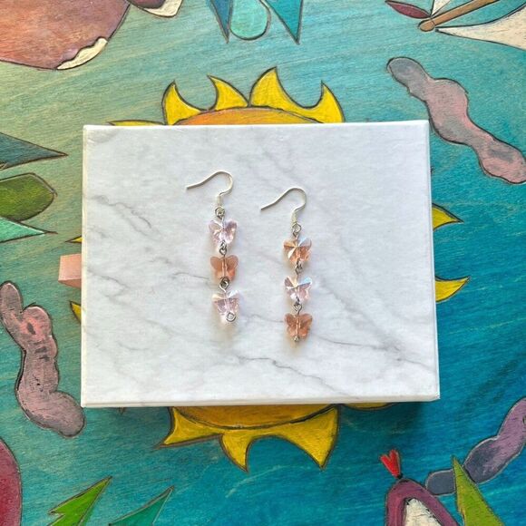 Rose Pink and Blush Glass Butterfly Bracelet + Earrings Set - Picture 5 of 9